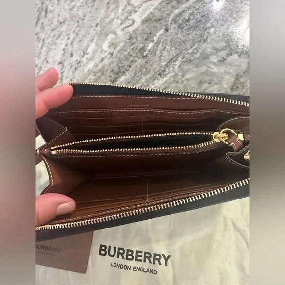 Burberry Horseferry Canvas & Leather Zip Around Wallet Wallets